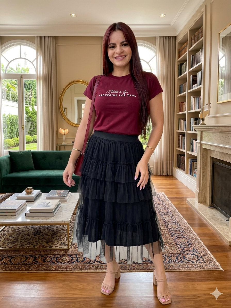 Camiseta, Bordô, "Protegida Por Deus". - Imagem 3