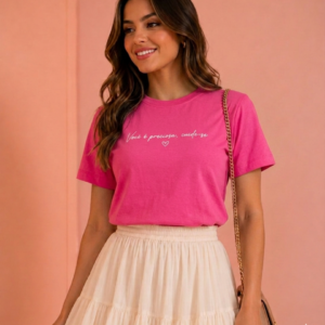 Camiseta Rosa, "Voçe é Preciosa, Cuide-se"