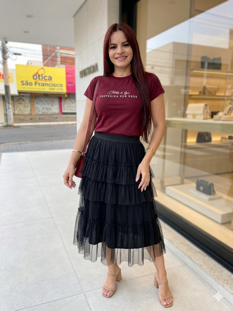 Camiseta, Bordô, "Protegida Por Deus". - Imagem 4