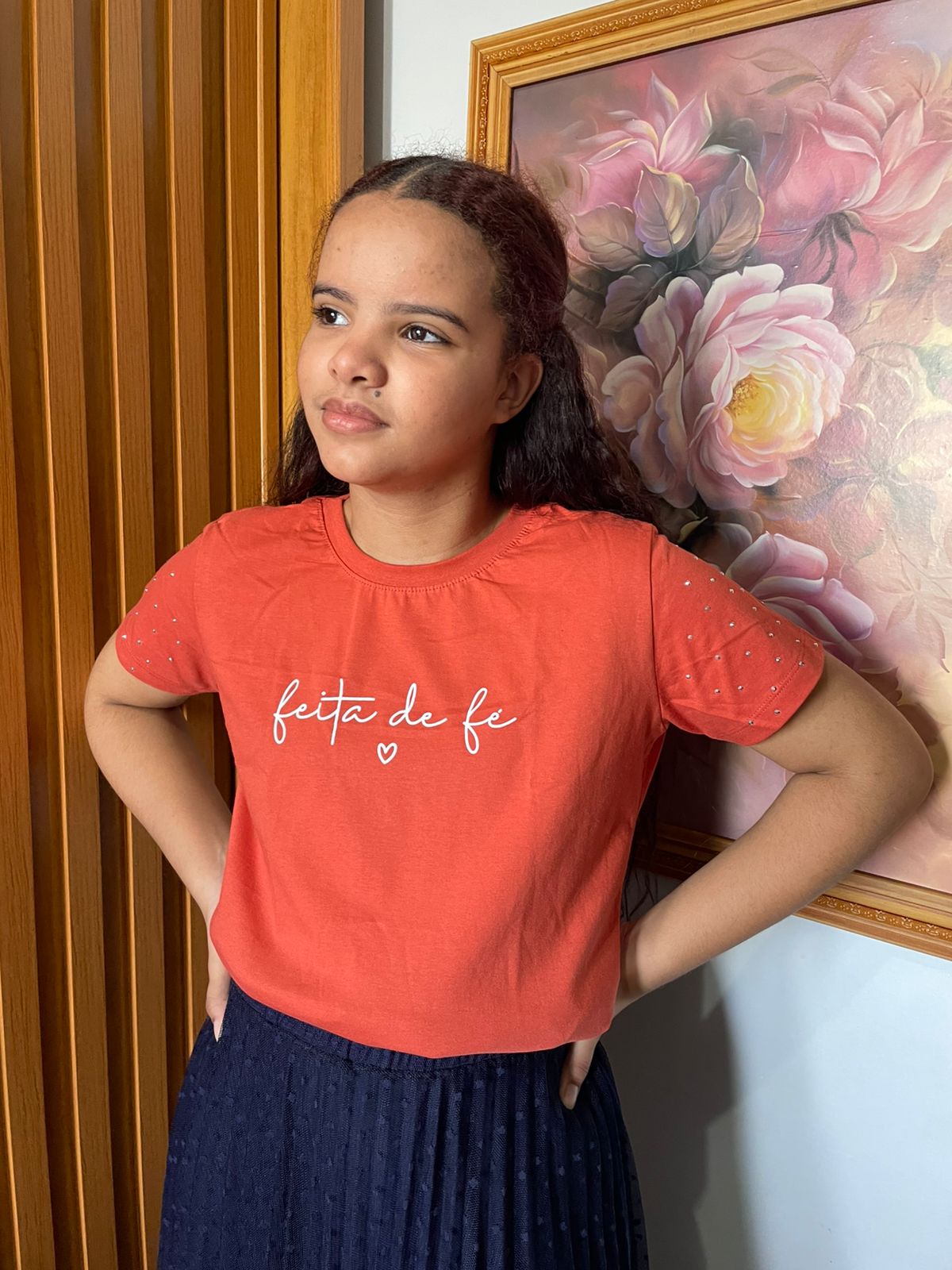 Camiseta, Salmão "Feita de fé" - Imagem 4