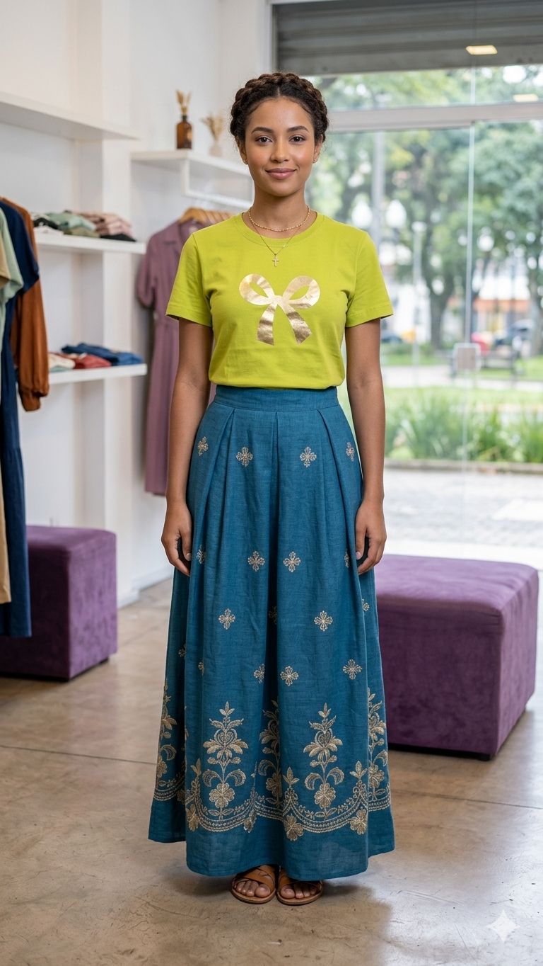Camiseta, Verde limão "Laço Dourado" - Imagem 4