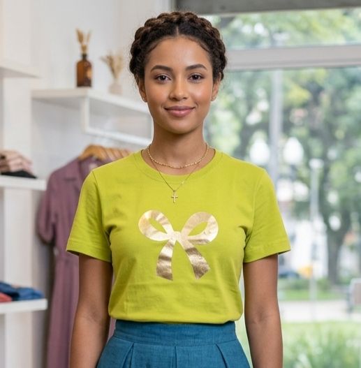 Camiseta, Verde limão "Laço Dourado"