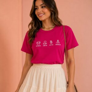 Camiseta Rosa, "Entrego, Confio, Aceito Agradeço"