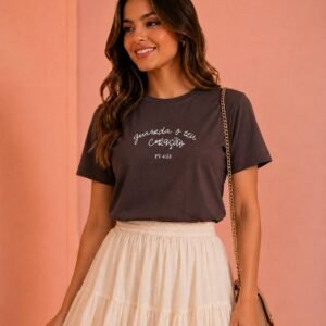 Camiseta, Marrom," Guarda o Teu Coração".