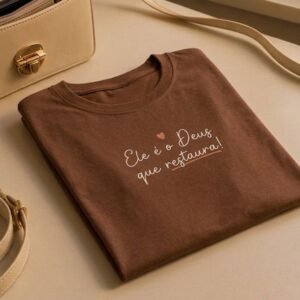 Camiseta, Marrom,"Ele é Deus que Restaura".