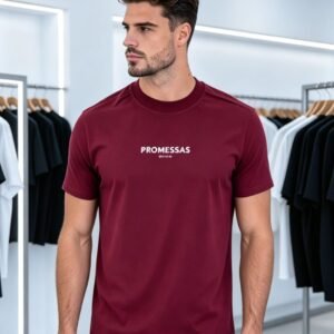 Camiseta Masculina Bordô," Promessas 2 Cor 1:20".