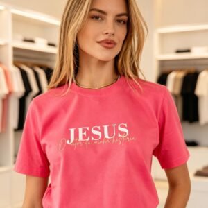 Camiseta Rosa," Jesus O Autor da Minha História"
