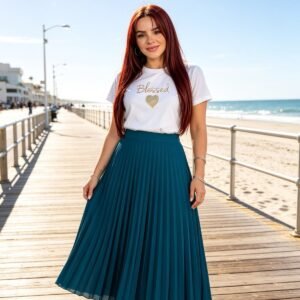 Camiseta, Branca," Bordada Blessed Coração".
